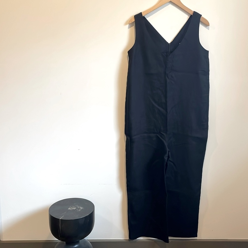 Black linen zippered jumpsuit